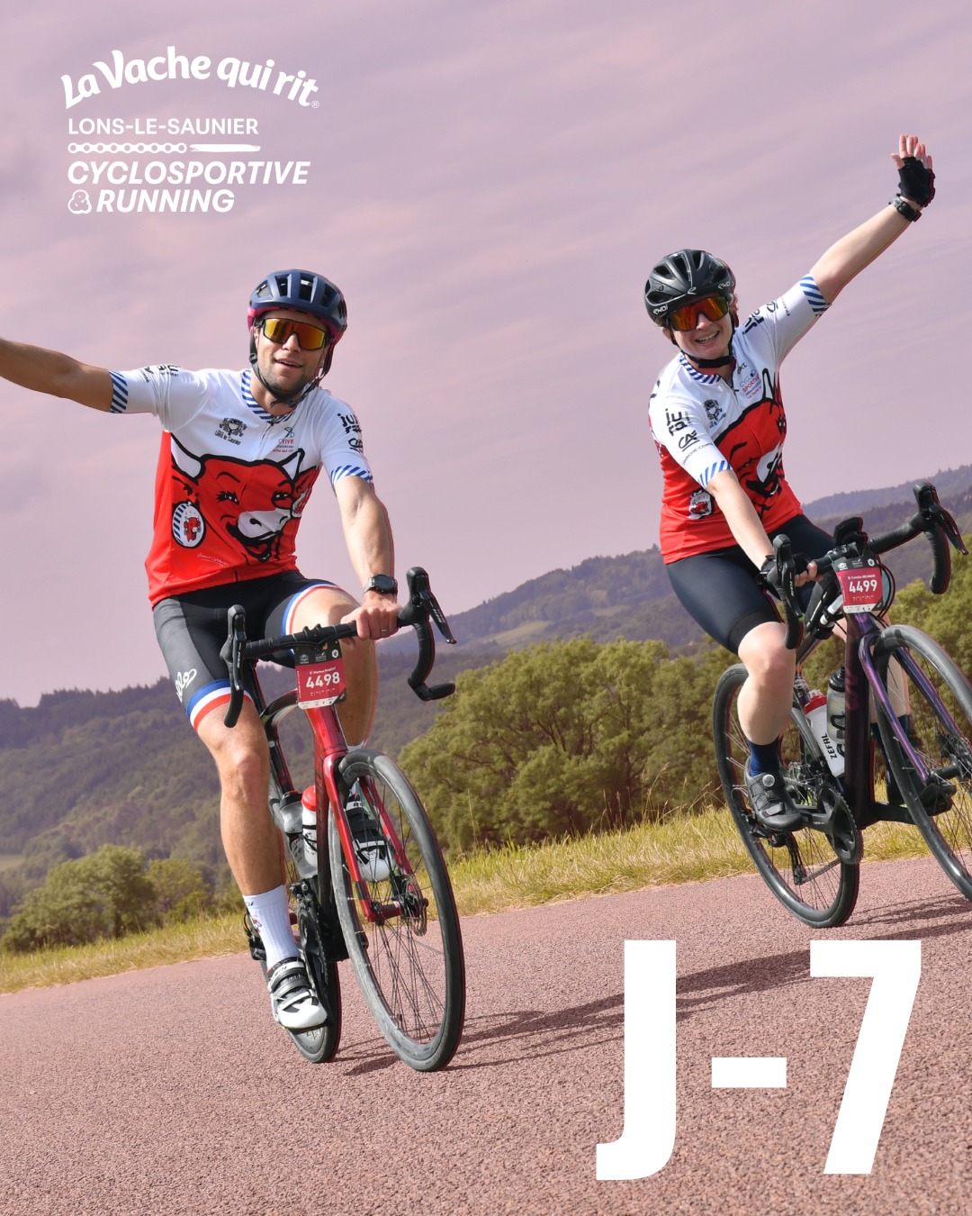 🤓 J-7⃣ | Adresse, parking, horaires, couleurs de flèches, délais, tombola, catégories récompensées... Retrouvez toutes les informations sur notre livre de route 👉 https://bit.ly/VQR26

Toutes ces informations et votre numéro de dossard vous ont été envoyés cette semaine par mail 🙃📩

Bonne fin de préparation ✊

𝐈𝐧𝐟𝐨𝐫𝐦𝐚𝐭𝐢𝐨𝐧𝐬 & 𝐢𝐧𝐬𝐜𝐫𝐢𝐩𝐭𝐢𝐨𝐧𝐬 ⤵️
✍️ https://cyclosportive-lavachequirit.fr

#CyclosportiveLaVachequiRit #VachequiRit #Jura #LonsLeSaunier #Gravel #Cyclosport #LaurentJalabert #Cycling #Jaja